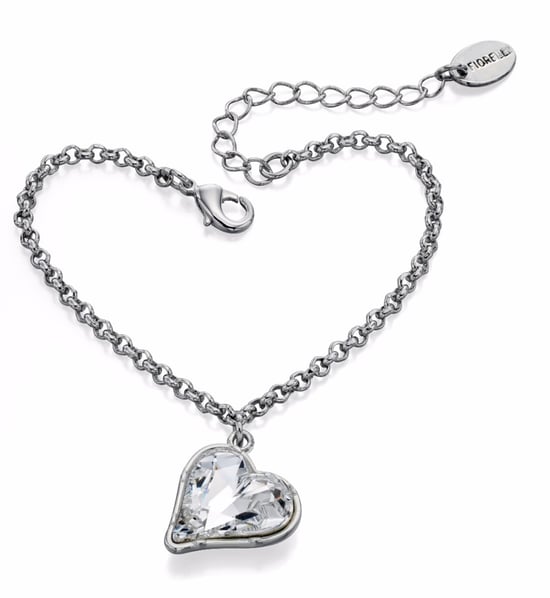 Fiorelli Fashion Imitation Rhodium Plated Crystal by Swarovski Heart Charm Bracelet of Length 17cm + 4cm