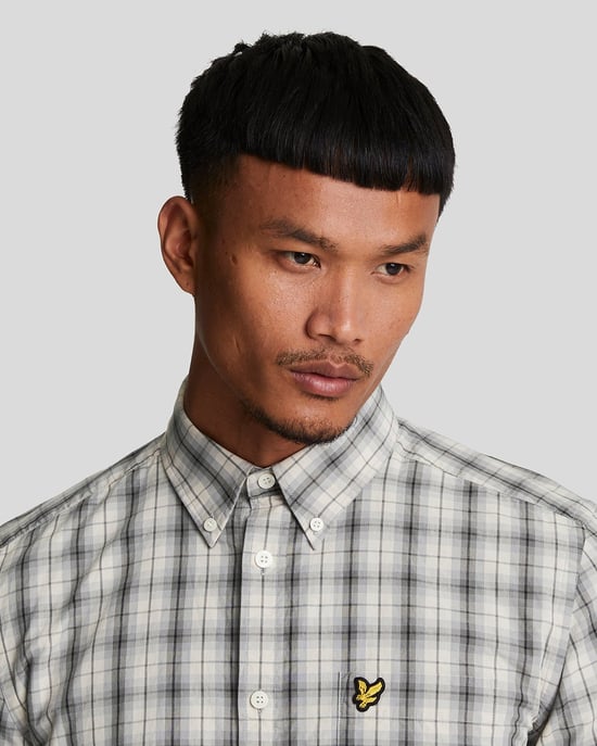 Mens Washed Check Poplin Shirt in Grey - Image 4