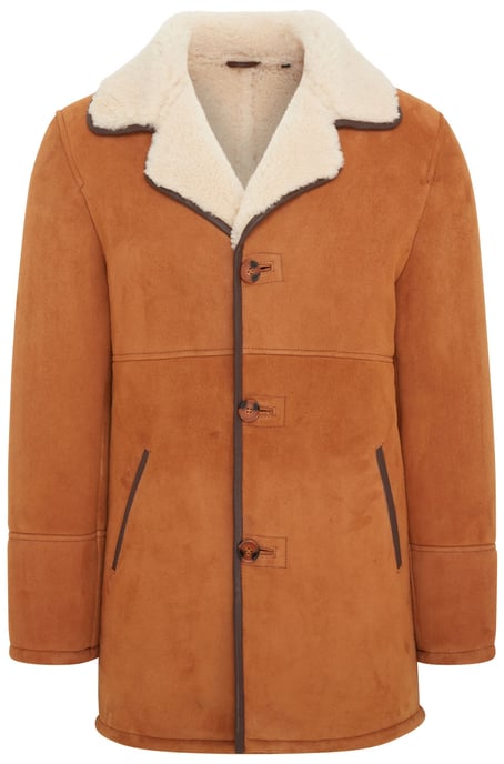 Mens Tan Shearling Sheepskin Car Coat - Cordova