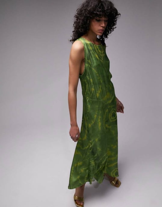 Topshop slash tie dye sleeveless midi dress in green