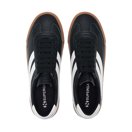 Superga Unisex 4834 Club S Swallow Contrast Detail Vegan Leather Trainers voor volwassenen (Zwart/Gum) - Image 4