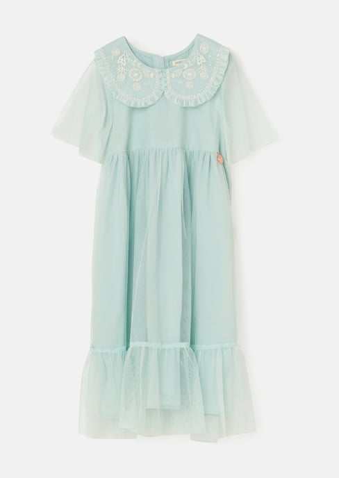 Daisy Embroidered Collar Mesh Dress