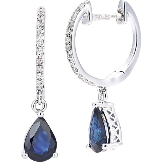 18ct White Gold Diamond and Sapphire Dangle Drop Hoop Earings