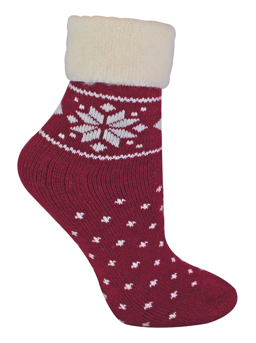 Ladies Wool Bed Socks with Fairisle Design | Sock Snob | Thermal Lounge Socks for Winter | Used for Boots, Sleep, Outdoors or as a Gift | Xmas Christmas Designs - Red - Image 1