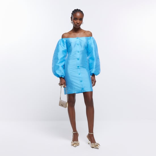 blue bardot dress river island Womens Mini Puff Sleeve 45% polyamide with Sleeves MALM chest of 4 Color:BLUE BREEZE