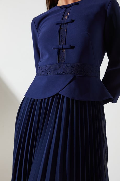 Crepe Pleat Lace Dress