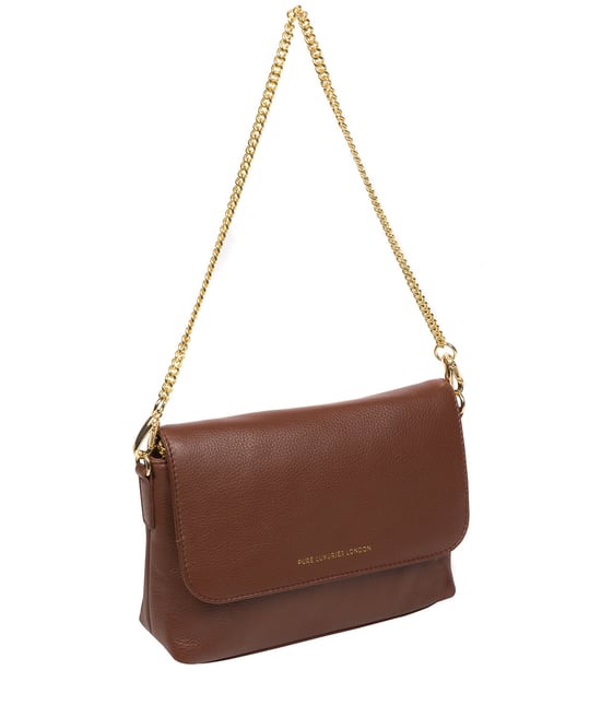 'Jazmine' Dark Tan Nappa Leather Grab Clutch Bag