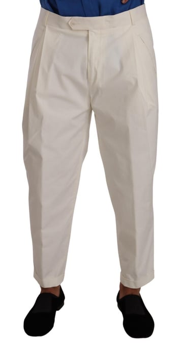 Dolce & Gabbana White Cotton Stretch Dress Pants with Logo Details - Image 1