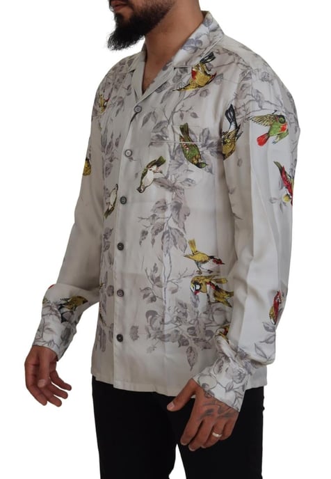 Dolce & Gabbana Men's White Bird Print Silk Satin Casual Shirt - Image 2
