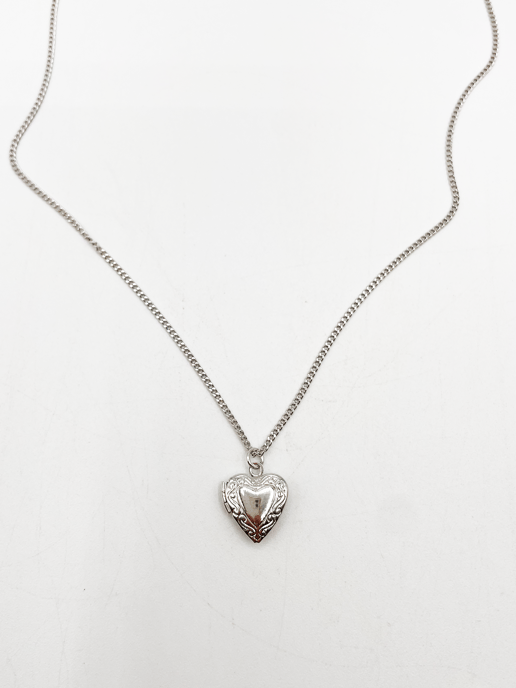 Small Heart Locket Necklace in Silver