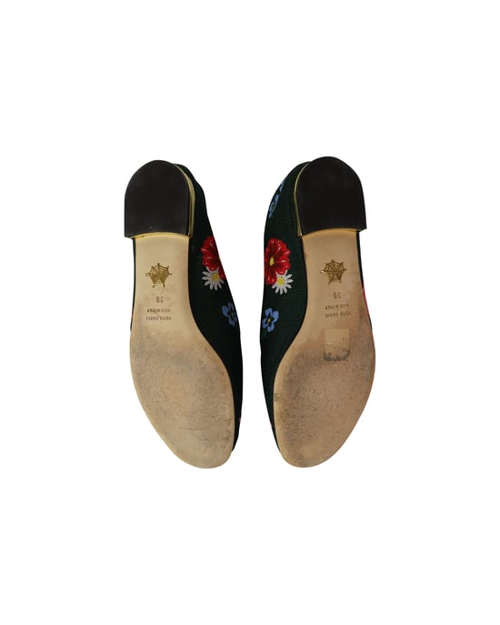 Charlotte Olympia Rose Garden Floral Embroidered Flats in Green Fabric - Image 6