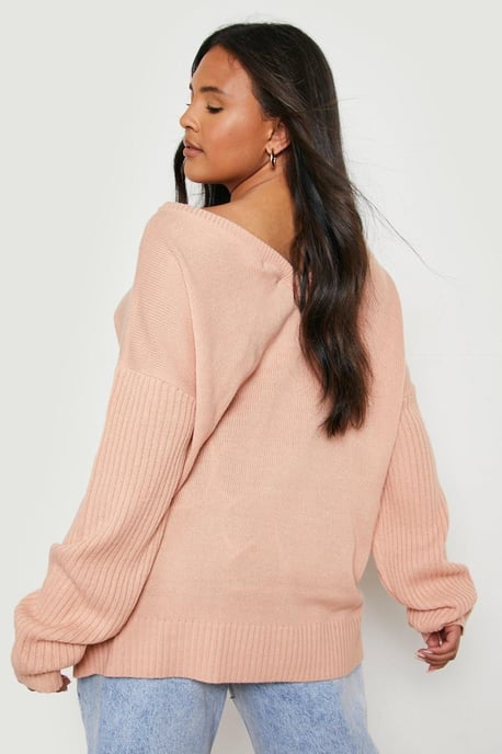 Plus Jumper With V Neck Detail Front And Back