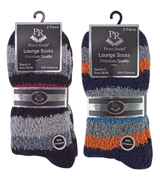 4 par sängstrumpor för herrar |Thermal Anti Slip Fuzzy Slipper Socks - Svart / Orange Stripe - Image 2