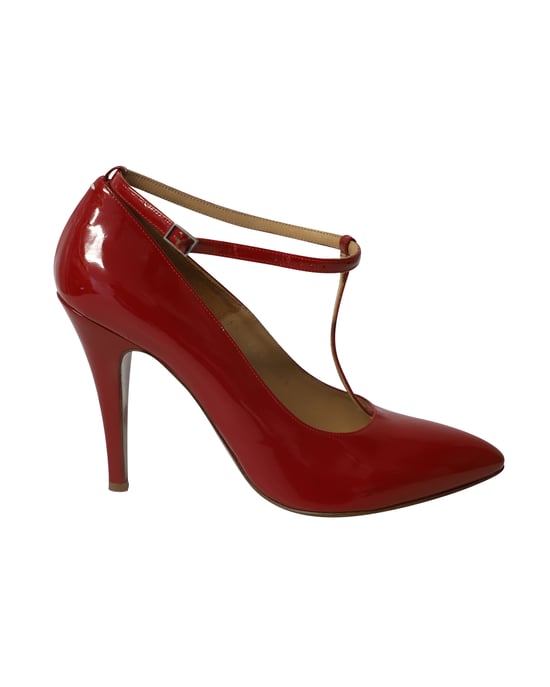 Maison Martin Margiela Point-Toe with T-Strap in Red Patent Leather - Image 1