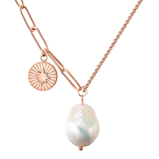 Necklace stainless steel rose gold freshwater cultured pearl white Valero Pearls - Image 1