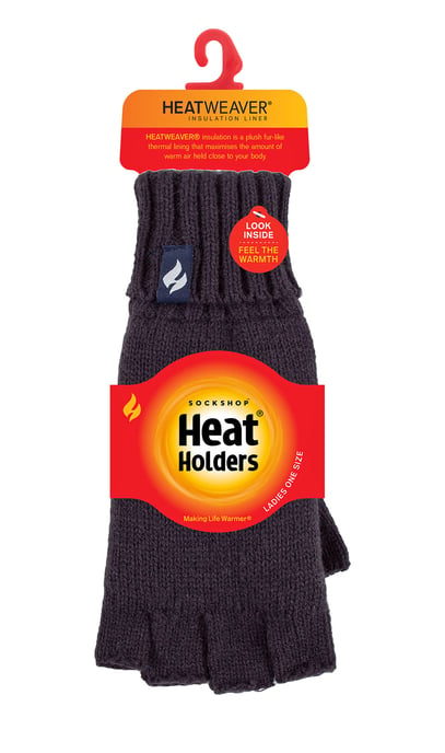 Ladies Solid Knitted Fingerless Gloves | HEAT HOLDERS | Navy Solid - Image 2