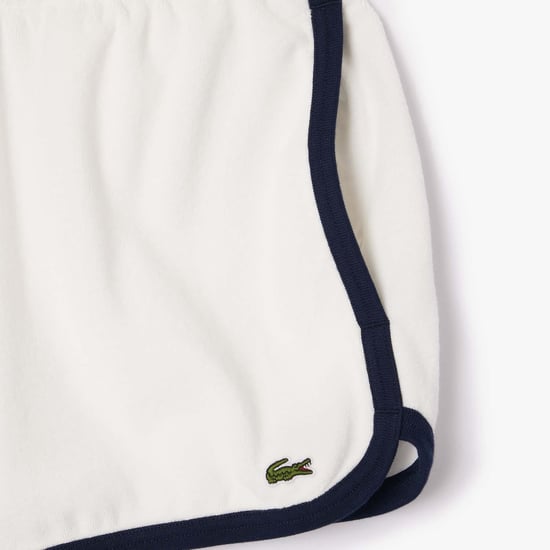 Women's Lacoste Cotton Terry Contrast Accent Shorts in Cream
