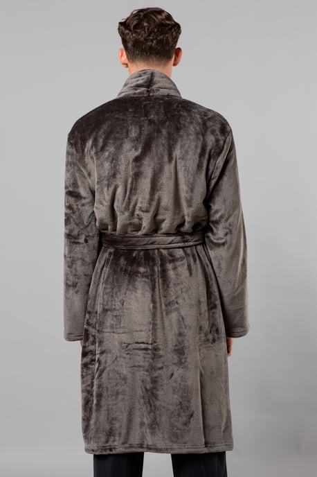 Dark Grey Plush Shawl Collar Dressing Gown