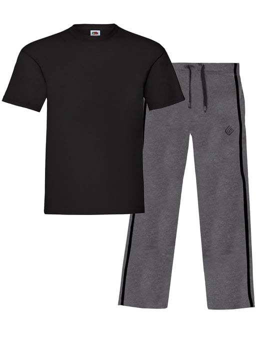 Enzo | Mens T-Shirt & Pants Loungewear Set - Black/Charcoal - Image 1