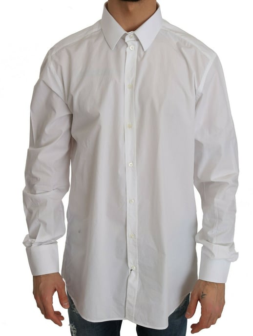 Dolce & Gabbana Witte 100% Katoenen Gouden Slim Dress Hemd voor Heren - Image 1