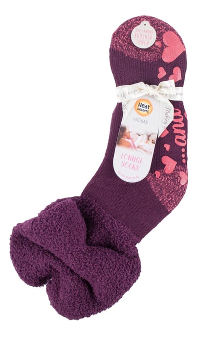 Heat Holders - Ladies Soft Fluffy Slouch Top Non Slip Slipper Thermal Bed Socks with Grippers - Wine (Slouch) - Image 2