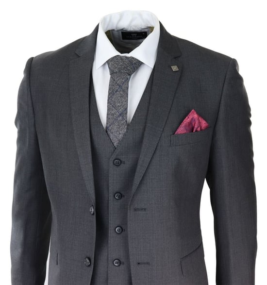 Mens 3 Piece Charcoal Grey Classic Stitch Retro Suit - Image 5