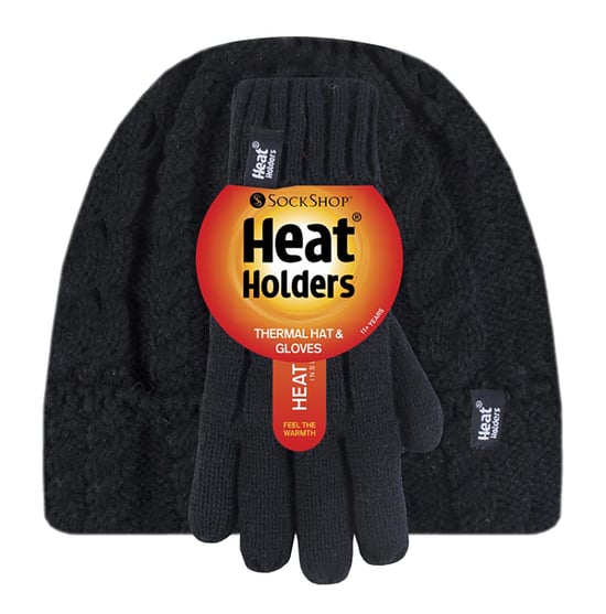 Heat Holders - Kids Girls Cute Cable Knitted Warm Fleece Lined Pompom Winter Hat and Gloves Set with Bobble - BS3P14 - Image 2