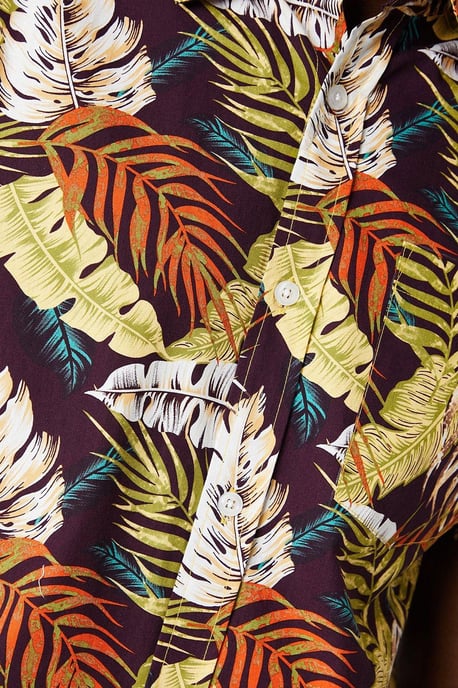 Summer Leaf Print Short Sleeve Shirt
