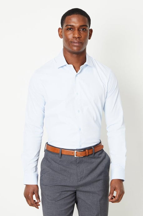Blue Tailored Fit Long Sleeve Easy Iron Shirt - Image 4