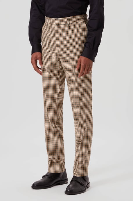 Blythe Slim Fit Beige Check Trousers