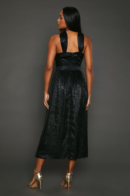Metallic Halter Neck Midi Dress