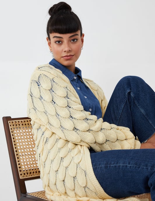 CAITLIN - Scallop Knit Longline Cardigan