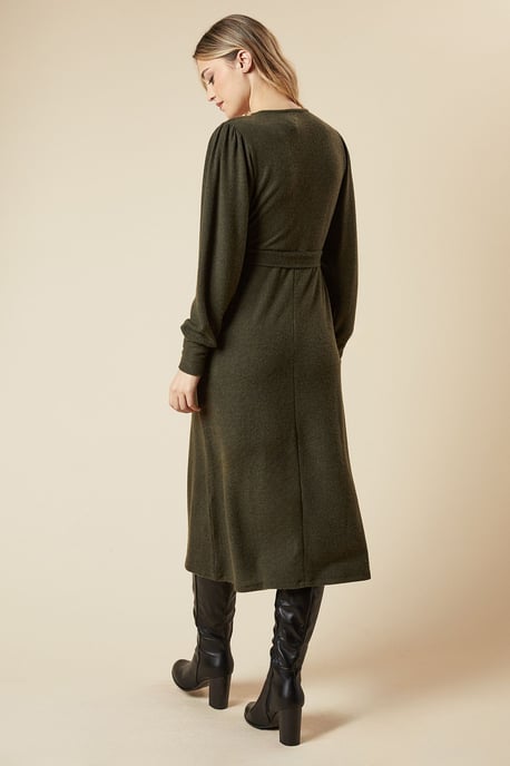 Brushed Wrap Belted Midi Dress