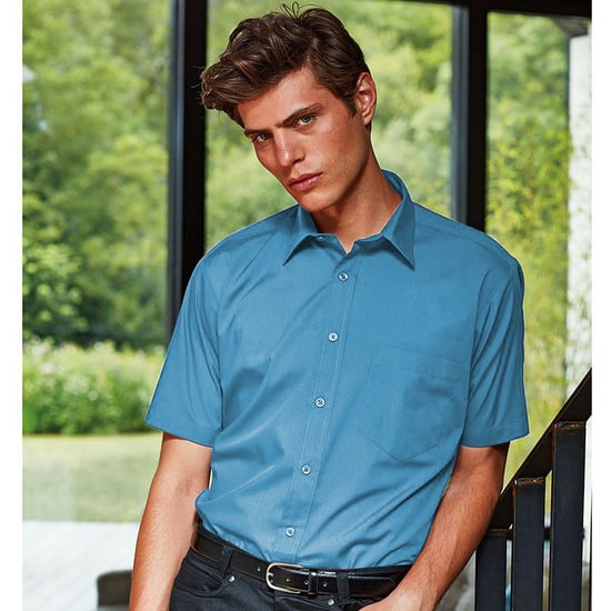 Premier Heren Korte Mouw Formele Poplin Gewoon Werk Shirt (Turquoise) - Image 2