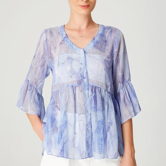 Chiffon -shirt met tulpenmouwen en abstracte print - Image 2