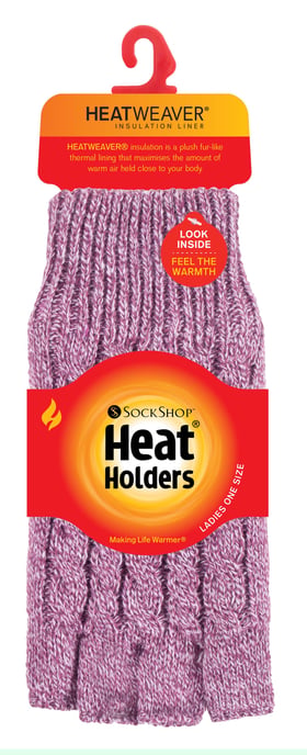 Heat Holders - Kabelgebreide dameshandschoen zonder vingers - Roos - Image 2