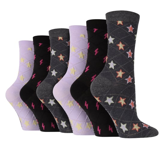 6 Pair Multipack Ladies Autumn Socks | Wildfeet | Cute Novelty Design Knitted Boot Socks - Stars - Image 1