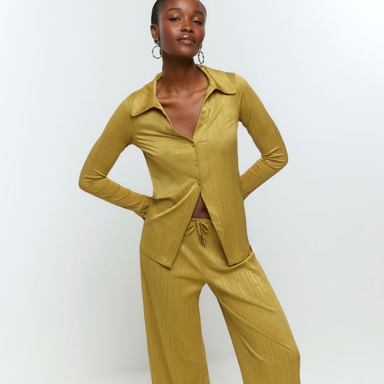 River Island Womens Wide Leg Trousers Green Plisse