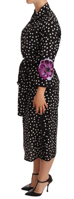 Dolce & Gabbana Kvinnors Svart Vit Kristall Paljetter Blommig Klänning - Image 4