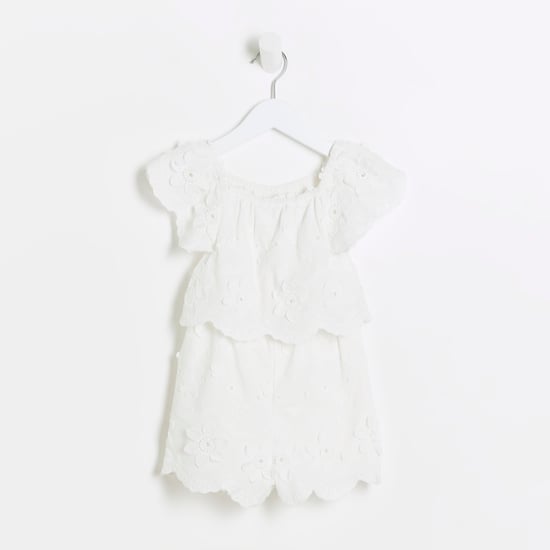 River Island Mini Girls Playsuit White Broderie Floral
