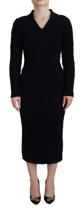 Dolce & Gabbana Black Wool Knitted Sheath Sweater Women's Dress - Image 1