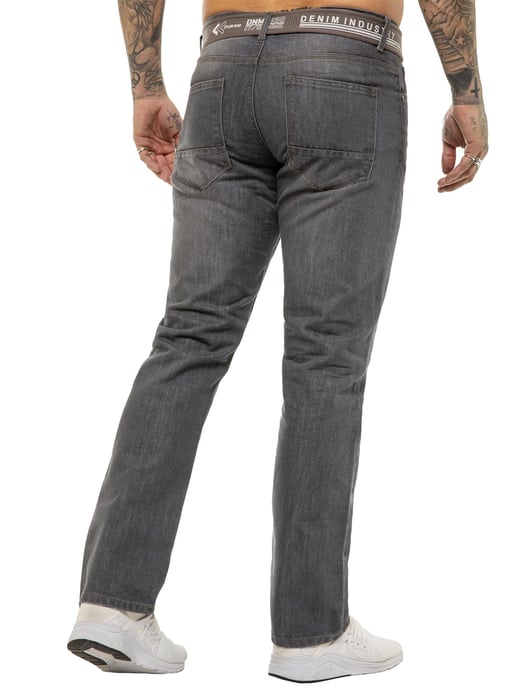 Enzo | Mens Designer Regular Fit Denim Jeans -Grey - Image 3