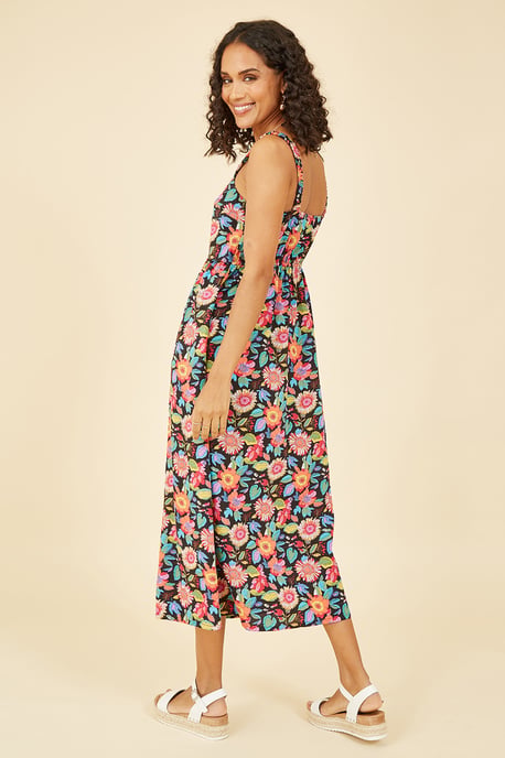 Multicoloured Retro Floral Midi Dress