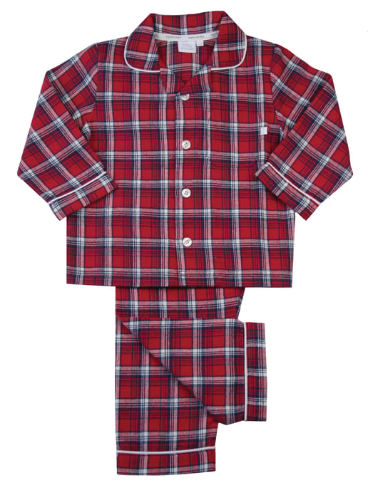 Boys Red Check Traditional Cotton Pyjamas Set