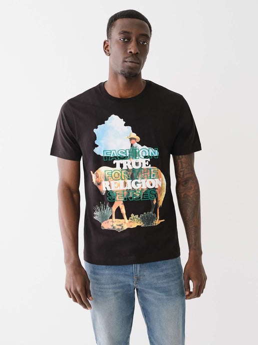 Embroidered Cowboy Tee in Black