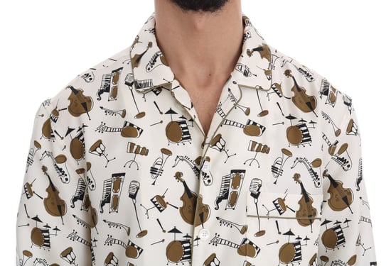 Dolce & Gabbana Witte Zijde JAZZ Motief Print Shirt - Image 4