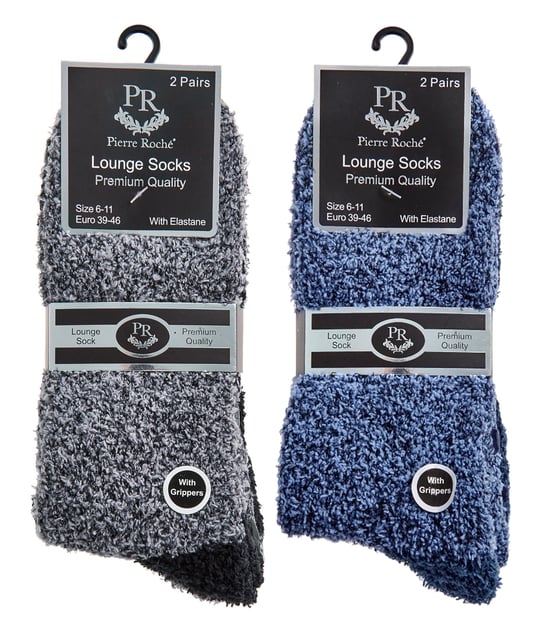 4 Pair Mens Bed Socks |Thermal Anti Slip Fuzzy Slipper Socks - Grey / Blue - Image 2