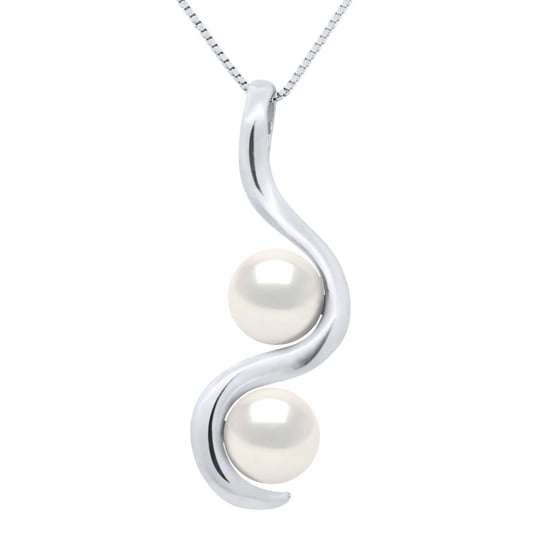 DIADEMA - Pendant You & Me - 2 Real Freshwater Pearls - White - White Gold - Image 1