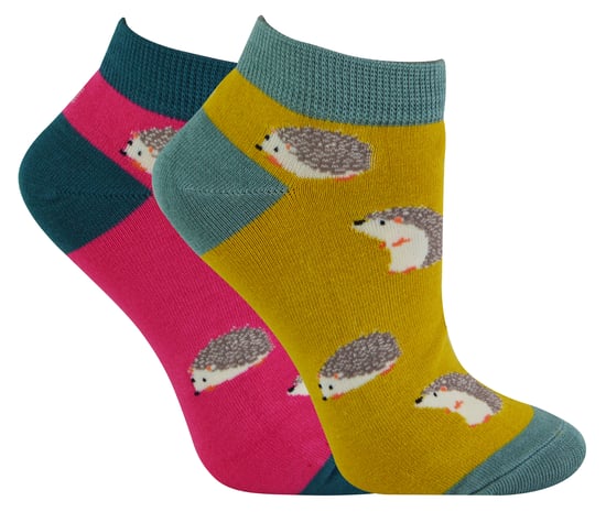 2 Pair Multipack Ladies Bamboo Trainer Socks | Miss Sparrow | Breathable Novelty Animal Patterns Socks - Hedgehogs - Image 1