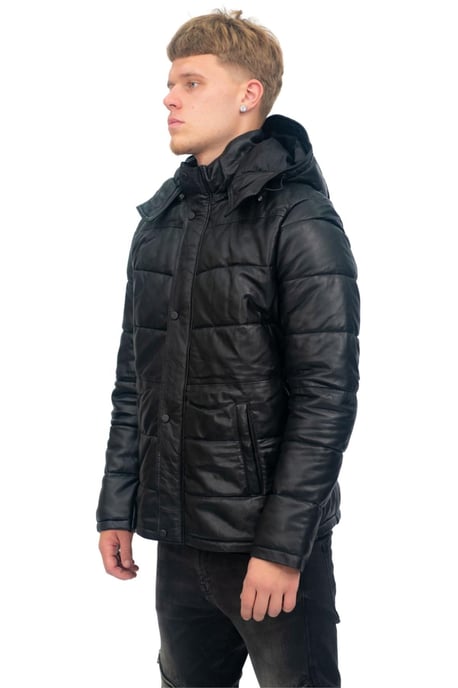 Mens Puffer Leather Bomber Jacket-Alicante